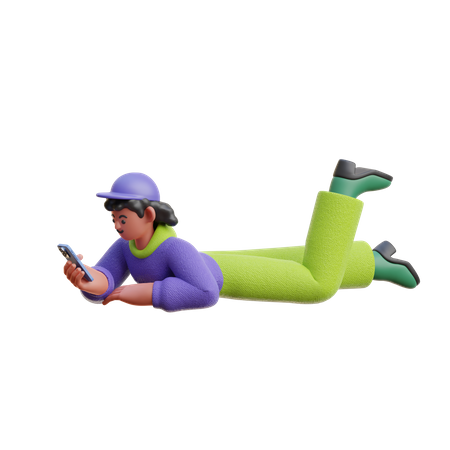 Female Scroll Social Media While Sleeping  3D Illustration