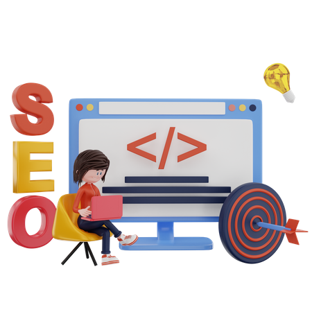 Développeuse SEO féminine  3D Illustration