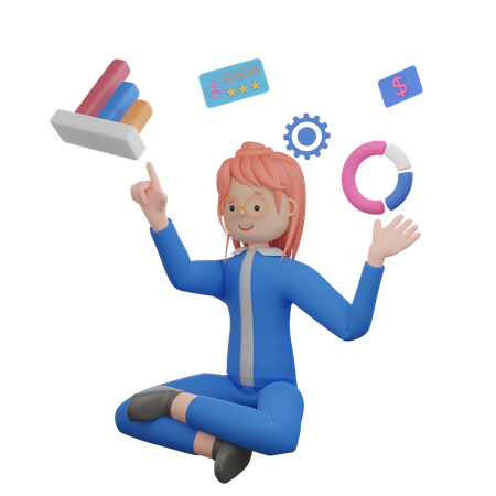 Femme faisant une analyse de données  3D Illustration