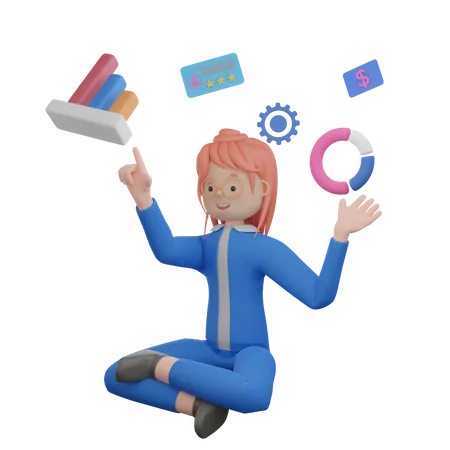 Femme faisant une analyse de données  3D Illustration