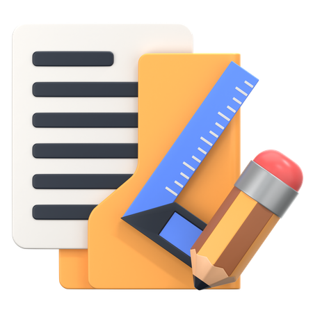 Folder Draft With Pencil Sign  3D Icon