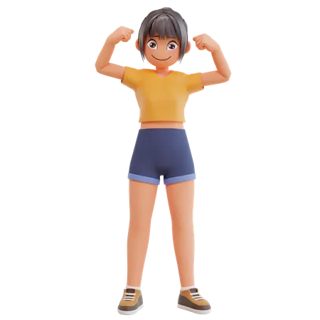 Garota sexy em pé enquanto faz uma pose forte 3D Illustration