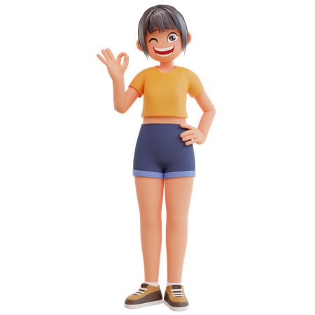 Garotas sexy mostram mão com símbolo ok  3D Illustration