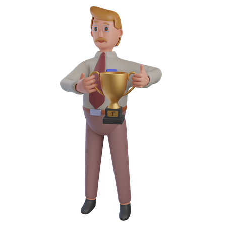 Geschäftsmann mit Trophäe  3D Illustration