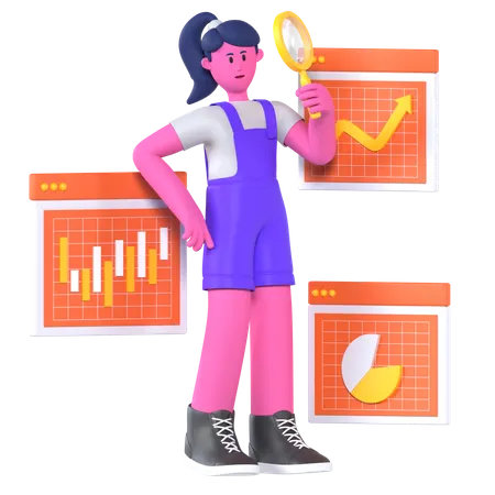 Girl Doing Data Analytics  3D Illustration