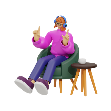 Girl listening song  3D Illustration