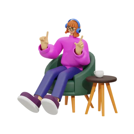 Girl listening song  3D Illustration
