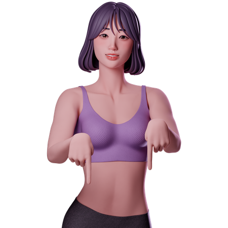 아래쪽을 가리키는 소녀  3D Illustration