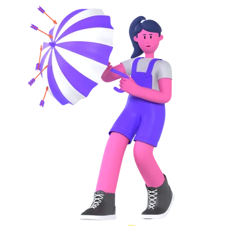 Girl With Umbrella  3D Illustration