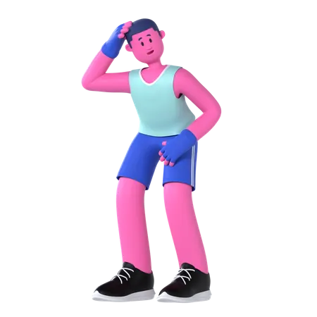 Gym Man Tired  3D Illustration