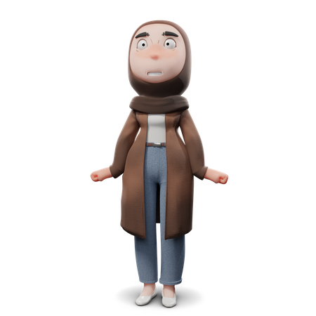 Hijab Girl Scared  3D Illustration