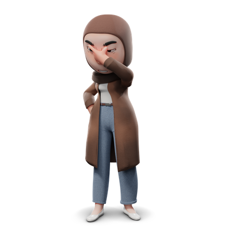 Hijab Girl Tired And Confusing At The Same Time  3D Illustration