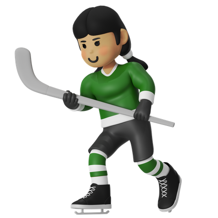 Weibliche Hockeyspielerin mit Hockeyschläger  3D Illustration