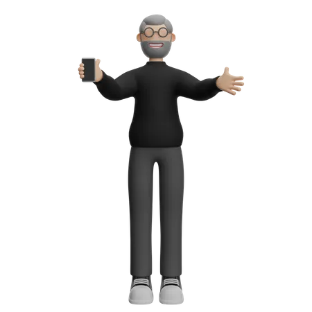 Homem feliz segurando smartphone  3D Illustration