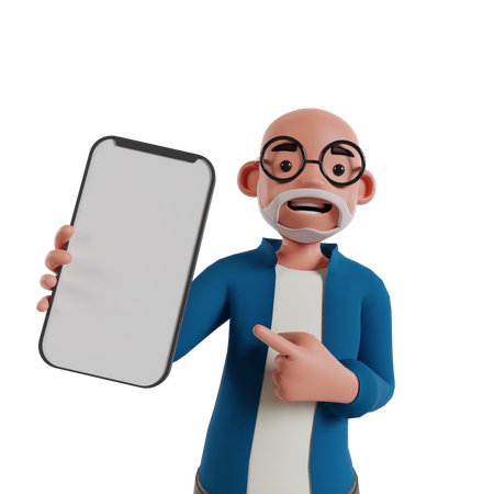 Homem mostrando a tela do celular  3D Illustration