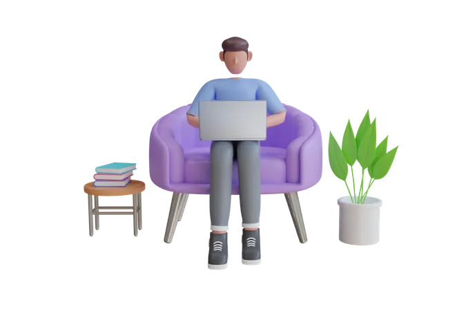 Homme apprenant l'éducation en ligne  3D Illustration
