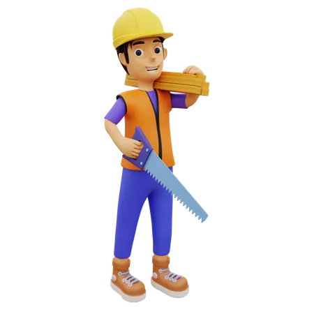Travailleur de la construction masculin tenant  3D Illustration