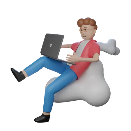 Hommes travaillant à domicile avec un ordinateur portable  3D Illustration