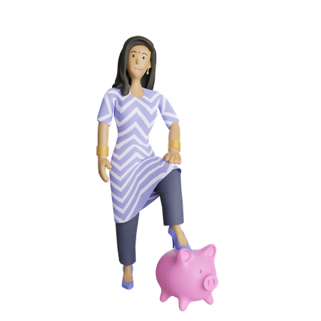 Indian business woman in savings concept  3D Illustration