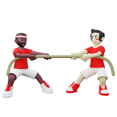 Indonesian Guy doing traditional tug of war competition on Indonesia independence day  3D Illustration