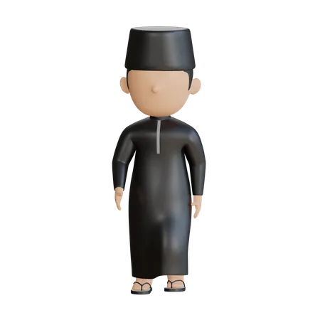Islamic Boy Walking  3D Illustration