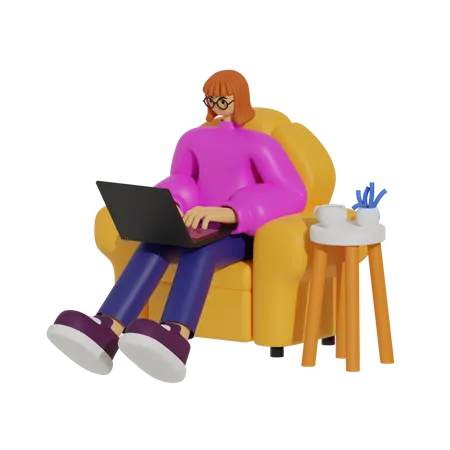 Jours de farniente, méthodes productives, révolution du travail sur canapé  3D Illustration