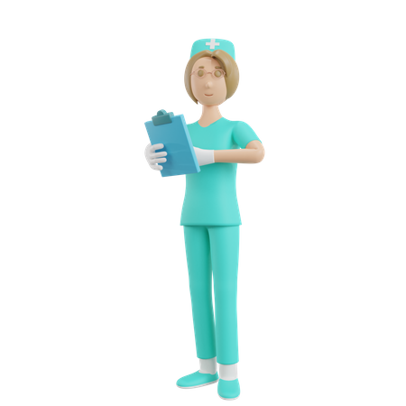 Krankenschwester schaut sich Krankenbericht an  3D Illustration