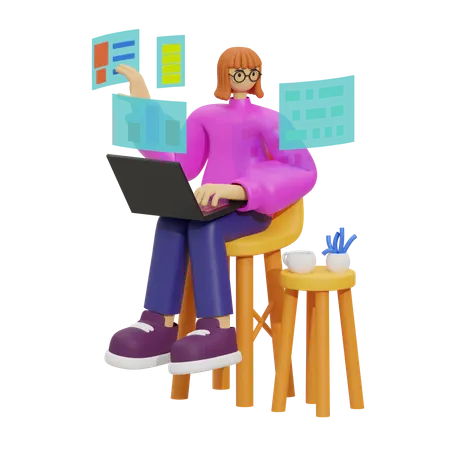 La vie de nomade numérique  3D Illustration