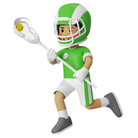 Lacrosse-Junge fängt Ball mit Netz  3D Illustration
