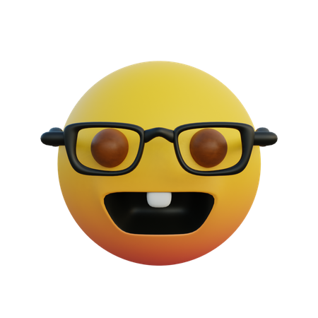 Laughing emoticon wearing clear glasses and bunny teeth  3D Emoji