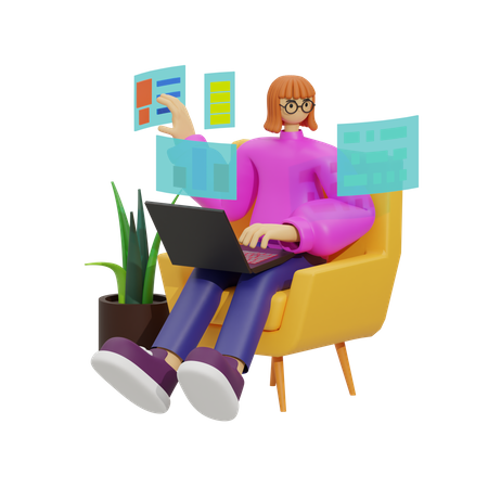 Les travailleurs à distance s'unissent, style canapé  3D Illustration