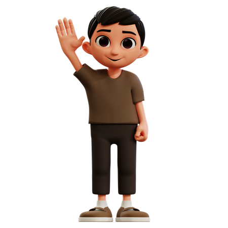 Little Boy Waving Hand  3D Illustration