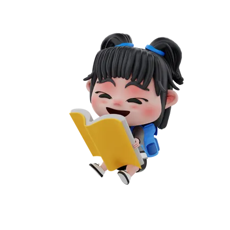 Livro de leitura de menina  3D Illustration
