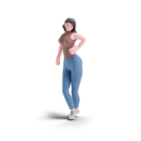 Long haired girl standing pose  3D Illustration