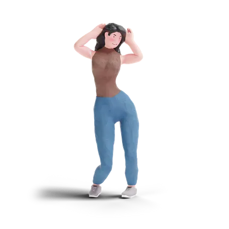 Long haired girl standing pose  3D Illustration