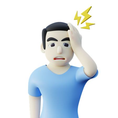 片頭痛に悩む男性キャラクターが頭を抱えている  3D Icon