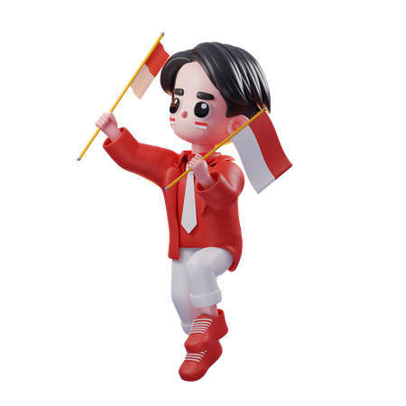 Man celebrating independence day while Holding Flag  3D Illustration