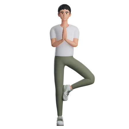 Man Doing Namaste Hand Gesture  3D Illustration