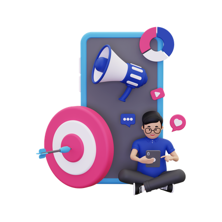 Man doing online marketing  3D Illustration