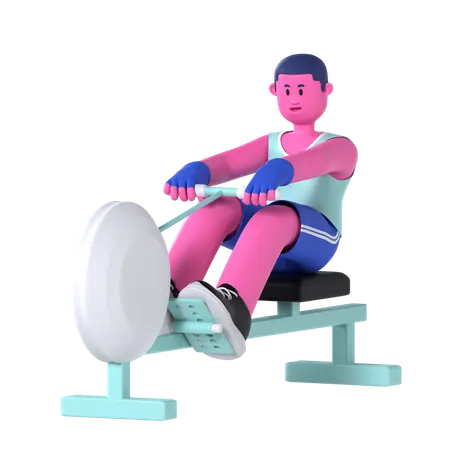 Man Doing Rowing machine  3D Illustration