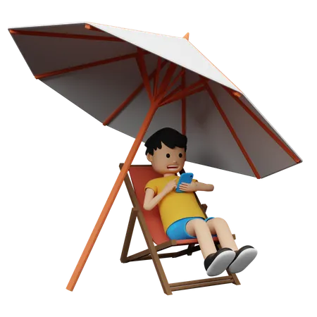 Man enjoying on Beach Vacation  3D Illustration
