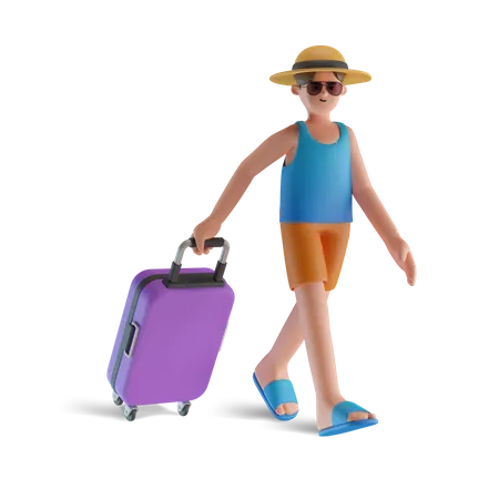 Man going on beach vacation  3D Illustration