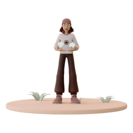 Man Holding Heart and Brain in Balance  3D Icon