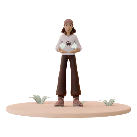 Man Holding Heart and Brain in Balance  3D Icon