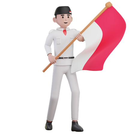 Man Holding Indonesian Flag  3D Illustration