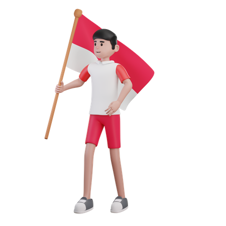 Man Holding Indonesian Flag  3D Illustration