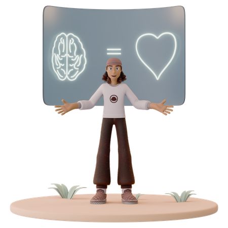 Man Presenting Mental Health Chart  3D Icon