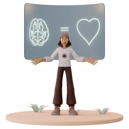 Man Presenting Mental Health Chart  3D Icon