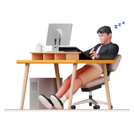 Man sleeping in office  3D Illustration