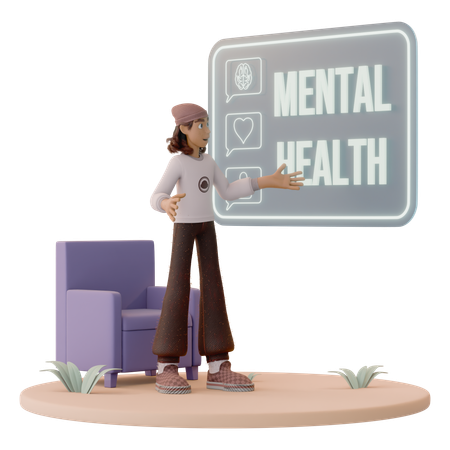 Man with Floating Mental Health Symbols  3D Icon
